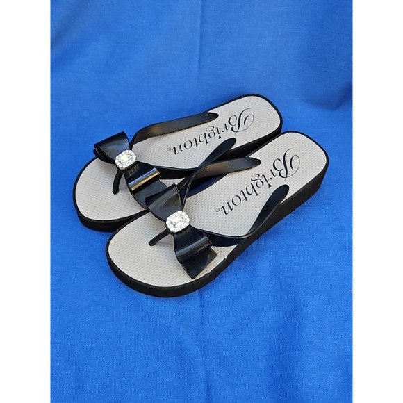 Brighton Bowie Flip Flops Sandals BIG BOW RHINESTONE‎ Wedge Blingy Sz 9/9.5 - Picture 3 of 9